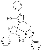 结构式 CAS# 124009-63-8, 5,5''-二羟基-3,3',3''-三甲基-1,1',1''-三苯基-[4,4':4',4''-三联-1H-吡唑]-5'(4'H)-酮
