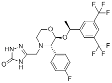 5-(((2S,3S)-2-((S)-1-(3,5-Bis(trifluoromethyl)phenyl)ethoxy)-3-(4-fluorophenyl)morpholino)methyl)-1H-1,2,4-triazol-3(2H)-one molecular structure (CAS 1242175-40-1)