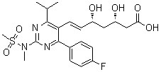 structure of CAS# 1242184-42-4, (3S,5R)-Rosuvastatin;(3S,5R,6E)-7-[4-(4-Fluorophenyl)-6-(1-methylethyl)-2-[methyl(methylsulfonyl)amino]-5-pyrimidinyl]-3,5-dihydroxy-6-heptenoic acid