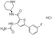 3-[(Aminocarbonyl)amino]-5-(3-fluorophenyl)-N-(3S)-3-piperidinyl-2-thiophenecarboxamide hydrochloride (1:1) molecular structure (CAS 1246094-78-9)