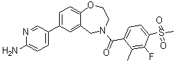 [7-(6-Amino-3-pyridinyl)-2,3-dihydro-1,4-benzoxazepin-4(5H)-yl][3-fluoro-2-methyl-4-(methylsulfonyl)phenyl]-methanone molecular structure (CAS 1251156-08-7)