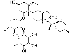 (1beta,3beta,25S)-3-Hydroxyspirost-5-en-1-yl 2-O-(6-deoxy-alpha-L-mannopyranosyl)-beta-D-xylopyranoside molecular structure (CAS 125225-63-0)