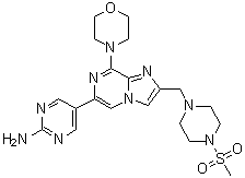 structure of CAS# 1252594-99-2, ETP 46321;5-[2-[[4-(Methylsulfonyl)-1-piperazinyl]methyl]-8-(4-morpholinyl)imidazo[1,2-a]pyrazin-6-yl]-2-pyrimidinamine