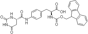 structure of CAS# 1253282-31-3, Fmoc-Aph(Hor)-OH;(2S)-3-[4-[[(4S)-2,6-dioxo-1,3-diazinane-4-carbonyl]amino]phenyl]-2-(9H-fluoren-9-ylmethoxycarbonylamino)propanoic acid; 4-({[(4S)-2,6-Dioxohexahydro-4-pyrimidinyl]carbonyl}amino)-N-[(9H-fluoren-9-ylmethoxy)carbonyl]-L-phenylalanine