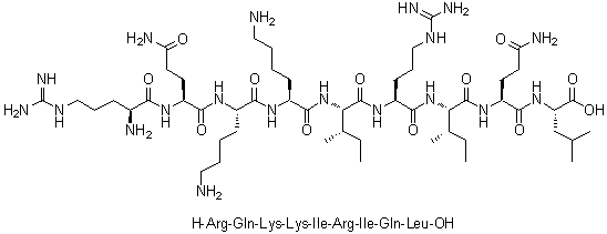 L-精氨酰-L-谷氨酰胺酰-L-赖氨酰-L-赖氨酰-L-异亮氨酰-L-精氨酰-L-异亮氨酰-L-谷氨酰胺酰-L-亮氨酸分子结构 (CAS 1256166-76-3)