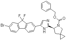 结构式 CAS# 1256388-49-4, (6S)-6-[5-(7-溴-9,9-二氟-9H-芴-2-基)-1H-咪唑-2-基]-5-氮杂螺[2.4]庚烷-5-羧酸苄酯