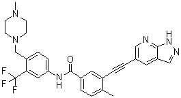 structure of CAS# 1257628-77-5, 4-Methyl-N-[4-[(4-methyl-1-piperazinyl)methyl]-3-(trifluoromethyl)phenyl]-3-[2-(1H-pyrazolo[3,4-b]pyridin-5-yl)ethynyl]benzamide;GZD 824