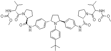 structure of CAS# 1258226-87-7, Ombitasvir;2,2'-[[(2S,5S)-1-[4-(1,1-Dimethylethyl)phenyl]-2,5-pyrrolidinediyl]di-4,1-phenylene]bis[N-(methoxycarbonyl)-L-valyl-L-prolinamide; ABT 267