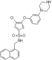 结构式 CAS# 1261576-81-1, 4-氯-N-(1-萘基甲基)-5-[3-(1-哌嗪基)苯氧基]-2-噻吩磺酰胺
