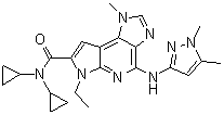 N,N-Dicyclopropyl-4-[(1,5-dimethyl-1H-pyrazol-3-yl)amino]-6-ethyl-1,6-dihydro-1-methyl-imidazo[4,5-d]pyrrolo[2,3-b]pyridine-7-carboxamide molecular structure (CAS 1271022-90-2)