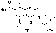 structure of CAS# 127254-11-9, 7-[(7S)-7-Amino-5-azaspiro[2.4]hept-5-yl]-8-chloro-6-fluoro-1-[(1S,2R)-2-fluorocyclopropyl]-1,4-dihydro-4-oxo-3-quinolinecarboxylic acid;DU 6856
