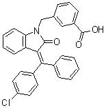 结构式 CAS# 1273323-67-3, 3-[[(3E)-3-[(4-氯苯基)苯基亚甲基]-2,3-二氢-2-氧代-1H-吲哚-1-基]甲基]苯甲酸