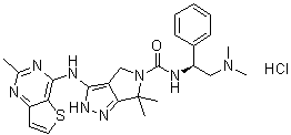 N-[(1S)-2-(Dimethylamino)-1-phenylethyl]-2,6-dihydro-6,6-dimethyl-3-[(2-methylthieno[3,2-d]pyrimidin-4-yl)amino]-pyrrolo[3,4-c]pyrazole-5(4H)-carboxamide hydrochloride (1:1) molecular structure (CAS 1279034-84-2)