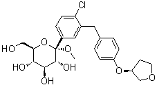 结构式 CAS# 1279691-36-9, 甲基 1-C-[4-氯-3-[[4-[[(3S)-四氢-3-呋喃基]氧基]苯基]甲基]苯基]-alpha-D-吡喃葡萄糖苷