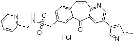 结构式 CAS# 1283000-43-0, 3-(1-甲基-1H-吡唑-4-基)-5-氧代-N-(2-吡啶基甲基)-5H-苯并[4,5]环庚三烯并[1,2-b]吡啶-7-甲烷磺酰胺盐酸盐