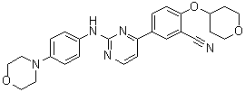 structure of CAS# 1292310-49-6, 5-[2-[[4-(4-Morpholinyl)phenyl]amino]-4-pyrimidinyl]-2-[(tetrahydro-2H-pyran-4-yl)oxy]benzonitrile