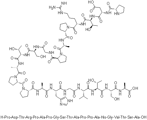 L-Prolyl-L-alpha-aspartyl-L-threonyl-L-arginyl-L-prolyl-L-alanyl-L-prolylglycyl-L-seryl-L-threonyl-L-alanyl-L-prolyl-L-prolyl-L-alanyl-L-histidylglycyl-L-valyl-L-threonyl-L-seryl-L-alanine molecular structure (CAS 129437-45-2)