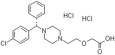 结构式 CAS# 130018-87-0, 盐酸左旋西替利嗪; [2-(4-(对氯苯基苄基)-1-哌嗪基)乙氧基]醋酸二盐酸盐