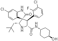 结构式 CAS# 1303607-07-9, (2'R,3S,4'S,5'R)-6-氯-4'-(3-氯-2-氟苯基)-2'-(2,2-二甲基丙基)-1,2-二氢-N-(反式-4-羟基环己基)-2-氧代螺[3H-吲哚-3,3'-吡咯烷]-5'-甲酰胺