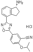 5-[3-[(1R)-1-Amino-2,3-dihydro-1H-inden-4-yl]-1,2,4-oxadiazol-5-yl]-2-(1-methylethoxy)benzonitrile hydrochloride (1:1) molecular structure (CAS 1306760-71-3)
