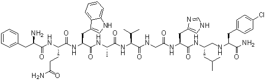 (S)-1-De(5-oxo-L-proline)-2-de-L-valine-3-D-phenylalanine-10-[Nalpha-(2-amino-4-methylpentyl)-4-chloro-L-phenylalaninamide]-11-de-L-methioninamide-ranatensin molecular structure (CAS 130848-09-8)
