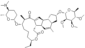 structure of CAS# 131929-63-0, Spinosyn D;A 83543D; Spinosad D; (2S,3aR,5aS,5bS,9S,13S,14R,16aS,16bS)-2-[(6-Deoxy-2,3,4-tri-O-methyl-alpha-L-mannopyranosyl)oxy]-13-[[(2R,5S,6R)-5-(dimethylamino)tetrahydro-6-methyl-2H-pyran-2-yl]oxy]-9-ethyl-2,3,3a,5a,5b,6,9,10,11,12,13,14,16a,16b-tetradecahydro-4,14-dimethyl-1H-as-indaceno[3,2-d]oxacyclododecin-7,15-dione