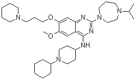 N-(1-Cyclohexyl-4-piperidinyl)-2-[hexahydro-4-(1-methylethyl)-1H-1,4-diazepin-1-yl]-6-methoxy-7-[3-(1-piperidinyl)propoxy]-4-quinazolinamine molecular structure (CAS 1320288-17-2)