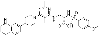 structure of CAS# 1320346-97-1, 3-[[2,5-Dimethyl-6-[4-(5,6,7,8-tetrahydro-1,8-naphthyridin-2-yl)-1-piperidinyl]-4-pyrimidinyl]amino]-N-[(4-methoxyphenyl)sulfonyl]-L-alanine