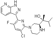 (alphaR,2S)-4-[3-Chloro-5-fluoro-6-(1H-pyrazolo[3,4-b]pyridin-3-yl)-2-pyridinyl]-alpha-methyl-alpha-(1-methylethyl)-2-piperazinemethanol molecular structure (CAS 1321924-70-2)