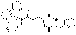structure of CAS# 132388-60-4, N-Cbz-N'-trityl-L-glutamine;Z-L-Gln(Trt)-OH; N-Carbobenzyloxy-N'-trityl-L-glutamine; (S)-2-(Benzyloxycarbonylamino)-5-oxo-5-(tritylamino)pentanoic acid