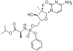 N-[(2'R)-2'-Deoxy-2'-fluoro-2'-methyl-P-phenyl-5'-cytidylyl]-L-alanine 1-methylethyl ester molecular structure (CAS 1337529-49-3)