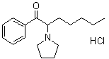 structure of CAS# 13415-55-9, 2-(1-Pyrrolidinyl)heptanophenone hydrochloride;1-Phenyl-2-(1-pyrrolidinyl)-1-heptanone hydrochloride (1:1)