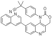 结构式 CAS# 1345675-02-6, alpha,alpha-二甲基-4-[2-氧代-9-(3-喹啉基)-2H-[1,3]恶嗪并[5,4-c]喹啉-1(4H)-基]-苯乙腈