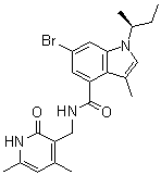 结构式 CAS# 1346574-54-6, (S)-6-溴-1-(仲丁基)-N-[(4,6-二甲基-2-氧代-1,2-二氢吡啶-3-基)甲基]-3-甲基-1H-吲哚-4-甲酰胺