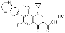 structure of CAS# 1346603-25-5, rel-1-Cyclopropyl-6-fluoro-1,4-dihydro-8-methoxy-7-[(4aR,7aR)-octahydro-6H-pyrrolo[3,4-b]pyridin-6-yl]-4-oxo-3-quinolinecarboxylic acid hydrochloride (1:1)
