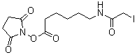 structure of CAS# 134759-23-2, Succinimidyl-6-[(iodoacetyl)amino]hexanoate;SIAX; N-[6-[(2,5-Dioxo-1-pyrrolidinyl)oxy]-6-oxohexyl]-2-iodoacetamide
