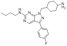 structure of CAS# 1350547-65-7, UNC569;1-[(4-aminocyclohexyl)methyl]-N-butyl-3-(4-fluorophenyl)pyrazolo[3,4-d]pyrimidin-6-amine