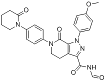 N-formyl-1-(4-methoxyphenyl)-7-oxo-6-(4-(2-oxopiperidin-1-yl)phenyl)-4,5,6,7-tetrahydro-1H-pyrazolo[3,4-c]pyridine-3-carboxamide molecular structure (CAS 1351611-14-7)