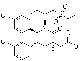 2-((3R,5R,6S)-5-(3-Chlorophenyl)-6-(4-chlorophenyl)-1-((S)-1-(isopropylsulfonyl)-3-methylbutan-2-yl)-3-methyl-2-oxopiperidin-3-yl)acetic acid molecular structure (CAS 1352066-68-2)