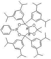 structure of CAS# 1361146-90-8, (3aR,8aR)-4,4,8,8-Tetrakis[3,5-bis(1-methylethyl)phenyl]tetrahydro-2,2-dimethyl-6-phenyl-1,3-dioxolo[4,5-e][1,3,2]dioxaphosphepin