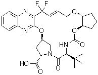 (3aR,7S,10S,12R,24aR)-7-(1,1-Dimethylethyl)-20,20-difluoro-2,3,3a,5,6,7,8,11,12,20,23,24a-dodecahydro-5,8-dioxo-10H-9,12-methano-1H-cyclopenta[18,19][1,10,17,3,6]trioxadiazacyclononadecino[11,12-b]quinoxaline-10-carboxylic acid molecular structure (CAS 1365970-48-4)