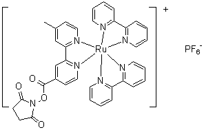 (OC-6-33)-Bis(2,2'-bipyridine)[1-[[(4'-methyl[2,2'-bipyridin]-4-yl)carbonyl]oxy]-2,5-pyrrolidinedione]ruthenium hexafluorophosphate molecular structure (CAS 136724-73-7)