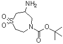 structure of CAS# 1369503-78-5, 6-Aminotetrahydro-1,4-thiazepine-4(5H)-carboxylic acid 1,1-dimethylethyl ester 1,1-dioxide