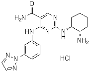 2-[[(1R,2S)-2-Aminocyclohexyl]amino]-4-[[3-(2H-1,2,3-triazol-2-yl)phenyl]amino]-5-pyrimidinecarboxamide hydrochloride (1:1) molecular structure (CAS 1370261-97-4)