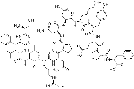 structure of CAS# 137339-65-2, Thrombin receptor agonist peptide-14;L-Seryl-L-phenylalanyl-L-leucyl-L-leucyl-L-arginyl-L-asparaginyl-L-prolyl-L-asparaginyl-L-alpha-aspartyl-L-lysyl-L-tyrosyl-L-alpha-glutamyl-L-prolyl-L-phenylalanine