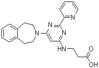 structure of CAS# 1373422-53-7, N-[2-(2-Pyridinyl)-6-(1,2,4,5-tetrahydro-3H-3-benzazepin-3-yl)-4-pyrimidinyl]-beta-alanine
