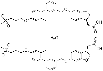 structure of CAS# 1374598-80-7, (3S)-6-[[2',6'-Dimethyl-4'-[3-(methylsulfonyl)propoxy][1,1'-biphenyl]-3-yl]methoxy]-2,3-dihydro-3-benzofuranacetic acid hydrate (2:1)