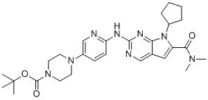 structure of CAS# 1374639-78-7, tert-butyl 4-(6-((7-cyclopentyl-6-(dimethylcarbamoyl)-7H-pyrrolo[2,3-d]pyrimidin-2-yl)amino)pyridin-3-yl)piperazine-1-carboxylate