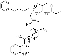 structure of CAS# 137590-32-0, (8a,9R)-Cinchonan-9-ol mono[[(S)-[(1R)-2-methyl-1-(1-oxopropoxy)propoxy](4-phenylbutyl)phosphinyl]acetate];[R-(R*S*)][[2-Methyl-1-(1-oxopropoxy)propoxy]-(4-phenylbutyl)phosphinyl]acetic acid (-)-cinchonidine (1:1) salt