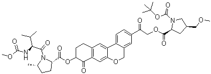 1-tert-Butyl 2-[2-[9-[[[(2S,5S)-1-[(S)-2-(methoxycarbonylamino)-3-methylbutanoyl]-5-methylpyrrolidin-2-yl]carbonyl]oxy]-8-oxo-8,9,10,11-tetrahydro-5H-dibenzo[c,g]chromen-3-yl]-2-oxoethyl] (2S,4S)-4-(methoxymethyl)pyrrolidine-1,2-dicarboxylate molecular structure (CAS 1378391-43-5)
